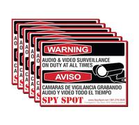 6 unidades de vinilo adhesivas de audio y vídeo vigilancia CCTV de vinilo resistente al agua resistente pegatinas Inglés/Español Por espía Spot