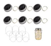 6 unidades Solar Mason Jar Light Tapa, 3M 30LED Luz Solar Luz Blanco Cálido Cadena de Luces Colgantes para Jardín Terraza Boda Fiesta Decoración, Resistente a la intemperie