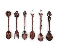 6 unids/set cuchara de café tallada Vintage cucharadita Retro aleación de zinc postre café vajilla cucharas cubiertos cocina(Bronce rojo)