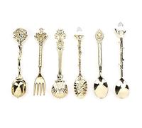 6 unids/set cuchara de café tallada Vintage cucharadita Retro aleación de zinc postre café vajilla cucharas cubiertos cocina(Oro)