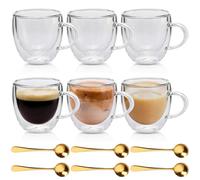 6 vasos de doble pared para latte macchiato, 250 ml, vasos de café con asa, cuchara, vasos de espresso, resistentes al calor y al frío, tazas de café para capuchino, café con leche, zumo, cerveza