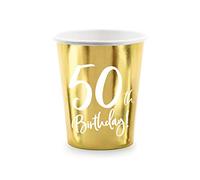 6 Vasos de Papel Dorado para Fiesta de 50 cumpleaños
