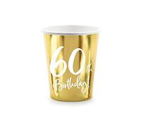 6 vasos de papel dorado para fiesta de 60 cumpleaños
