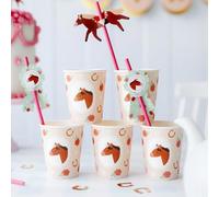 6 vasos de papel para fiesta de pony, fiesta de cumpleaños de niñas, vajilla de caballo, fiesta de cumpleaños de pony, vasos de caballo
