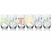 6 Vasos de Trago Largo 350ml Con Multicolor Mariposas Jugo Vasos