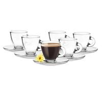6 Vasos Espresso 85ml Transparentes con 6 Platillos, Juego 12 Piezas, Sendez