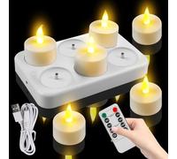 6 velas de té recargables con función de temporizador, mando a distancia y estación de carga, LED recargables, velas LED para habitación, salón, Halloween, Navidad, mesa, fiesta, decoración