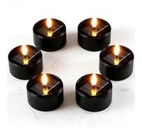 6 velas solares de té para exteriores, velas solares LED para exteriores, impermeables, color blanco cálido, sin llama, recargables, para jardín, balcón, terraza, farolillo, camping, fiesta (negro)