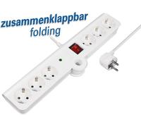6-way foldable power strip with cee 7/7 plug with surge protection, wi