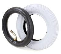 6 x 1 1/4 / 150 x 30 neumáticos para silla de ruedas gris, con perfil de ranura + manguera con válvula angular de 30°/45°, ángulo en la dirección de marcha