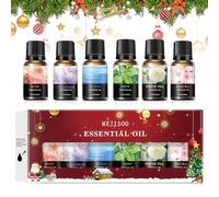 6 x 10ML Navidad Aceites Esenciales para Humidificador, Natural Aromaterapia Aceites Aromáticos Set, aceites Esenciales para Difusor, Rosa, Lavanda, Océano, Menta, Té Blanco, Flor de Cerezo