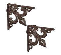 6 x estantes antiguos soportes de hierro fundido, adornos de lirios, ángulo de pared vintage para estanterías, consola de estantes, color marrón