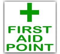 6 x First Aid Point-Green on White,External Self Adhesive Stickers-Medical,Health and Safety Signs by Platinum Place