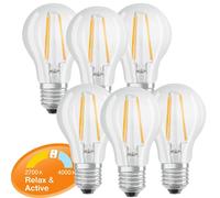 6 X Osram LED Filamento A60 7W = 60W E27 Transparente Relax & Activo Cálido &