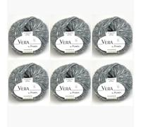 6 x Vera by Permin - Hilo para todo el año de Chainette, Baby Alpaca y Algodón (125 m/50 g) (08 gris moteado)