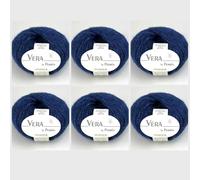 6 x Vera by Permin - Hilo para todo el año de Chainette, Baby Alpaca y algodón (125 m/50 g) (11 azul real)