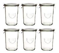 6 x Weck de cristal 850 ml (3/4 litros) con anillo de goma y 2 pinzas