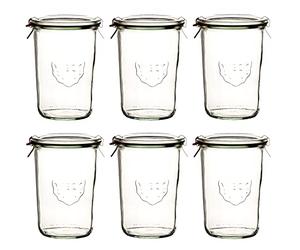 6 x Weck de cristal 850 ml (3/4 litros) con anillo de goma y 2 pinzas