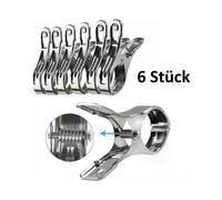 6 XXL clothespins made of stainless steel, silver, 12 x 2 x 6.5 cm, extra strong clamping force for heavy laundry