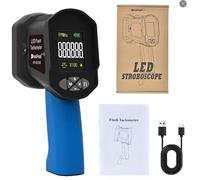 60-10.0000 rpm Digital Strobe Tacómetro Velocímetro Estroboscopio LED portátil con 0.001% de precisión de medición de velocidad, 1500 lux, 16 LED, recargable por USB, pantalla LCD