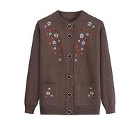 60-70 Años Chaqueta De Punto Para Damas Mayores De Mediana Edad, Estampados De Flores, Cuello Redondo, Cárdigan De Manga Larga Con Un Solo Pecho, Chaqueta De Gran Tamaño Para Otoño E Invierno, C