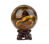 60-70mm Smelting Stone Ball with Wood Stand Crystal Ball Gemstone Divination Sculpture Figurine for Fengshui