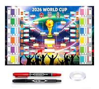 60×84cm Fútbol M 2026 Wallchart con 2 Bolígrafos,Fijaciones Copa Mundial de Fútbol,Decoraciones de Fiesta deFútbol,Mapa de Pared con Presentación de Todos los 48 Equipos para aficionados