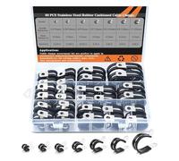 60 abrazaderas de cable multiusos de acero inoxidable y goma en varios tamaños para fijación de tubos y cables con tornillos, tornillos de cabeza de enchufe y tuerca