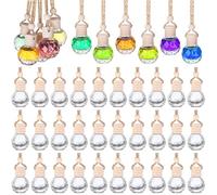60 ambientadores colgantes para coche, botellas de perfume de vidrio vacías, difusor de aire, colgante para aceites esenciales, fragancia, aromaterapia, adorno decorativo (diamante redondo)