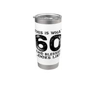 60 Años Bendito 60 Cumpleaños Fiesta Cristiana Fe Vaso térmico de acero inoxidable de doble pared
