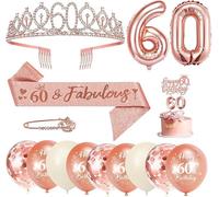 60 Años Corona Banda Cumpleaños Mujer Tiara Corona y Faja de Oro Rosa, Globos de Cumpleaños, Velas Cumpleaños Numeros 60, Cumpleaños Topper de Tarta 60 Años Decoración Fiesta Cumpleaños