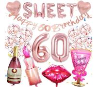 60 Años Decoracion Cumpleaños Mujer 21 Piezas, Globos 60 Cumpleaños Oro Rosa, Sweet 60 Decoracion, Globo 60 CumPleaños Fiesta Deco