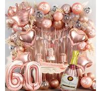 60 Años Decoración Cumpleaños Oro Rosa, Globos y Pancarta de Fiesta para Mujer, Látex Oro Rosa, Comunión