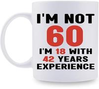 60 años para mujeres - 1963 para mujeres, taza de café de 60 años para mamá, esposa, amiga, hermana, ella, colega, compañera de trabajo - Taza de 325 ml, tengo 60 años, tengo 18