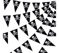 60 banderines piratas con diseño de triángulos, para fiestas de Halloween, decoración de calavera, para fiestas