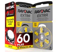 60 Baterías para Audífonos Rayovac Extra Tamaño 10 Tecnología Suond Fusion - 10 Blisters de 6 Baterías