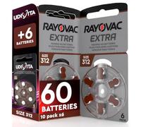 60 Baterías para Audífonos Rayovac Tamaño 312 Suond Fusion + 6 Udivita