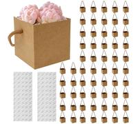 60 bolsas de papel para envolver suculentas con 120 unidades, pegatinas reutilizables, envoltura suculenta, con asa, para bodas, baby showers y fiestas (marrón)
