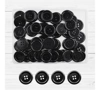 60 botones de resina negros, redondos de 2.5cm, con 4 agujeros y parte trasera plana, ideales para proyectos de manualidades, costura y reemplazo, con caja de almacenamiento de plástico.
