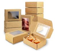 60 cajas de papel de estraza con ventana, caja de galletas, caja de regalo de papel kraft de 8,5 x 6 x 3 cm, cajas de regalo de papel kraft marrón, cajas para cupcakes, cajas pequeñas para galletas,