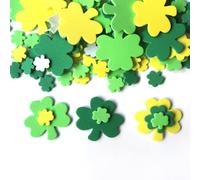 60 calcomanías de espuma de trébol verde y amarillo para decoración del día de San Patricio, trébol irlandés, calcomanías de espuma autoadhesivas para fiestas, manualidades, trébol, día de San