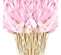 60 cintas coloridas de boda con campanas, cintas de fiesta, serpentinas, varita mágica de hada de deseos para bodas, fiestas, vacaciones, actividades (rosa-100)