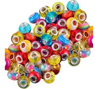 60 cuentas de cristal con agujero grande de 15 mm para pulseras europeas, cuentas espaciadoras, cuentas de cristal para manualidades, cuentas para hacer joyas con núcleo de metal, coloridas