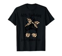 60 cumpleaños Queen Happy 60 Years Old Messy Bun Leopard Camiseta gráfica económica