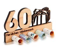 60 cumpleaños Regalo de Dinero Madera, Regalo de cumpleaños número 60, Cumpleaños Aniversario, 60º Regalo de Cumpleaños Mujeres y Hombres, Libro de Visitas de Madera Regalos para Amigos Familia