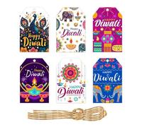 60 Etiquetas De Regalo con Cuerda para Festival De Luces De India, Etiquetas Colgantes De Papel para Envolver Regalos De Diwali Y Suministros para Fiestas.