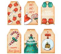 60 etiquetas de regalo navideñas vintage, etiquetas de regalo navideñas con cuerda, envoltorio de regalos navideños, decoración navideña par