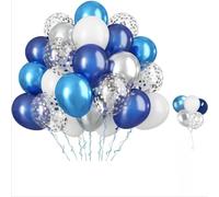 60 globos metálicos de color azul y dorado para fiestas, globos de 12 pulgadas, color azul marino perlado, globos metálicos azul claro y dorado, confeti plateado para niños y niñas, cumpleaños