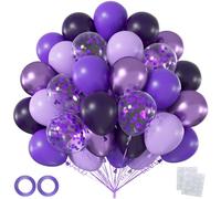 60 globos morados de 12 pulgadas, kit de guirnalda de globos de confeti morado metálico mate oscuro y lavanda pastel para Sweet 16, graduación 2026, decoraciones de baby shower