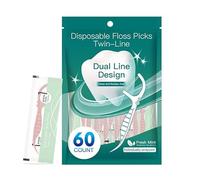 60 Hilo Dental de Dos Líneas con Sabor a Menta para el Cuidado Dental (Envueltos Individualmente) - Palillos de Limpieza Dental para Eliminar la Placa y los Restos de Comida